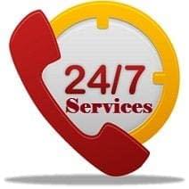 Imagine a circular emblem, its periphery adorned with a vibrant yellow ring that gracefully encapsulates a sleek, grey core. On the left side of this modern design lies an unmistakable red phone handset, symbolizing constant connectivity and immediate assistance. Centered within this icon are the paramount words "24/7 Services," elegantly presented in bold red text to assure you of round-the-clock availability—an essential provision for all DFW Airport Transfer clients. The emblem is further accentuated by a subtle shadow beneath it, lending a touch of depth and realism to its polished appearance.