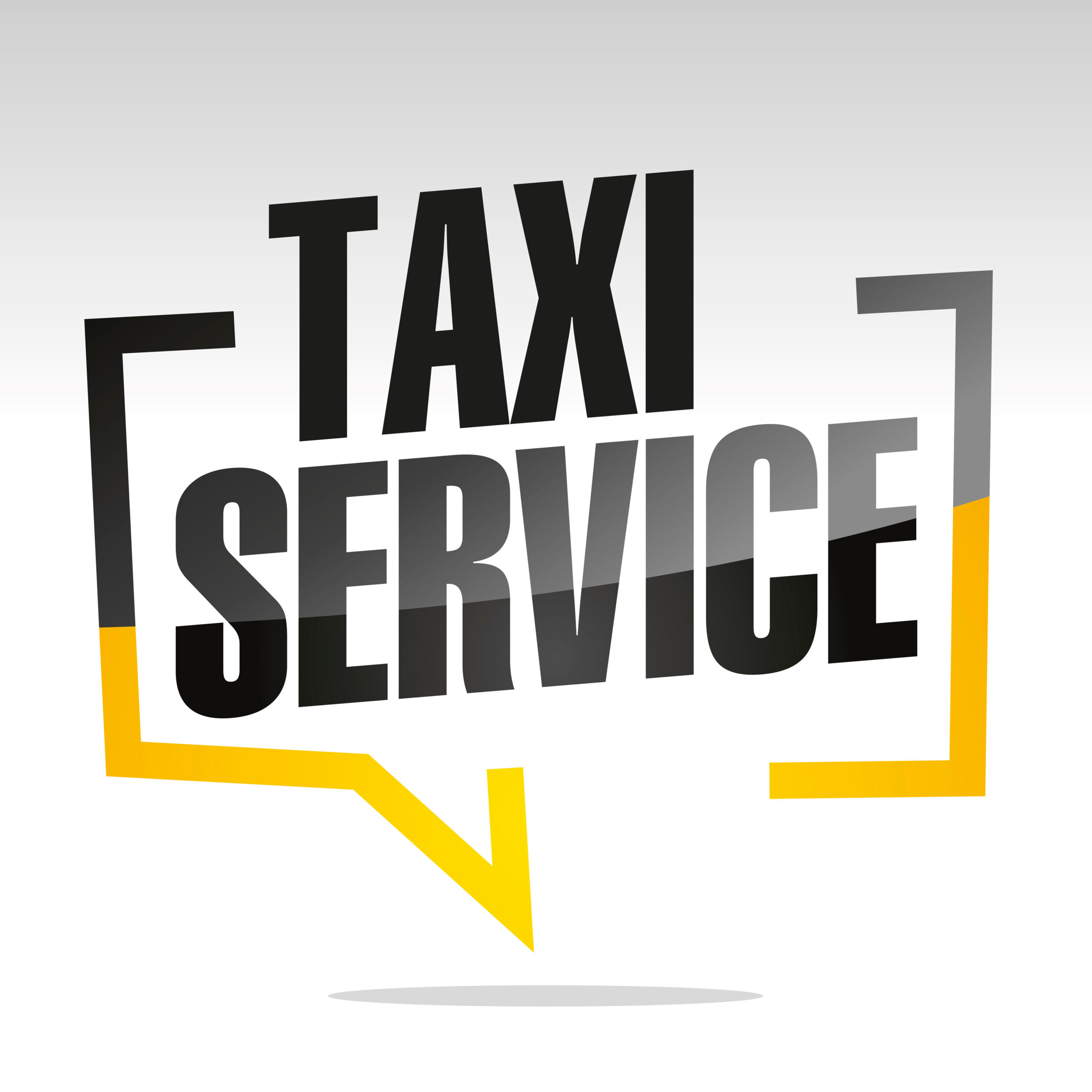 Taxi service in brackets speech black yellow white isolated sticker icon