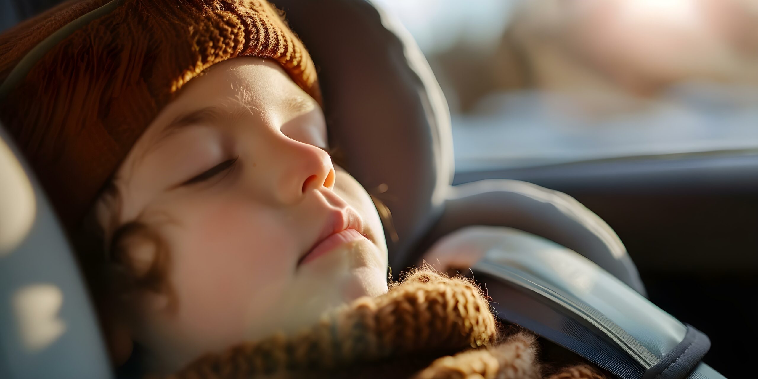 Young child napping in car seat highlights importance of child safety. Concept Child Safety, Car Seat, Napping, Importance, Awareness